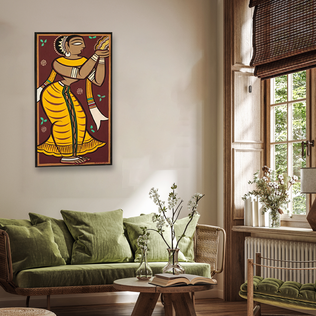 Painting of Dancing Gopi 2 : 3 Vertical Premium Wall Art Canvas by MeriDeewar