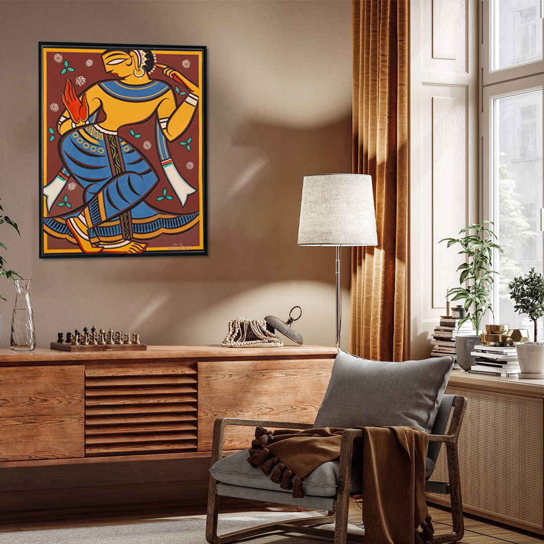 Painting of Dancing Gopini 4 : 3 Horizontal Premium Wall Art Canvas by MeriDeewar
