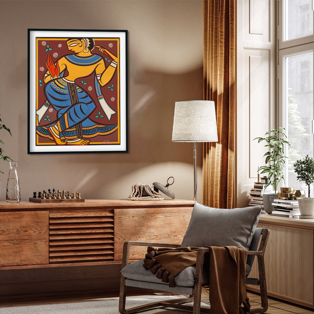 Painting of Dancing Gopini 4 : 3 Horizontal Premium Wall Art Canvas by MeriDeewar