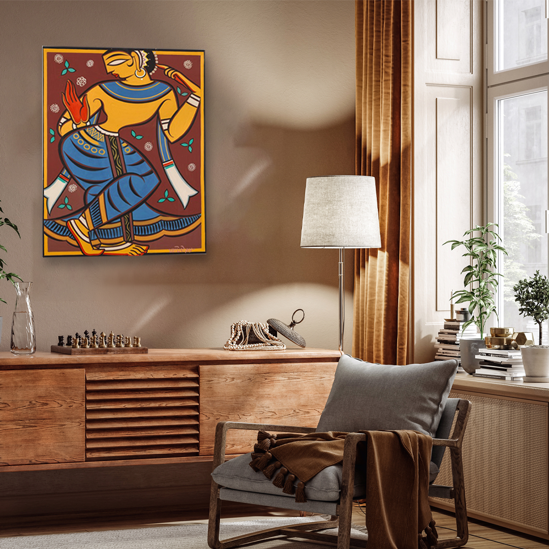 Painting of Dancing Gopini 4 : 3 Horizontal Premium Wall Art Canvas by MeriDeewar
