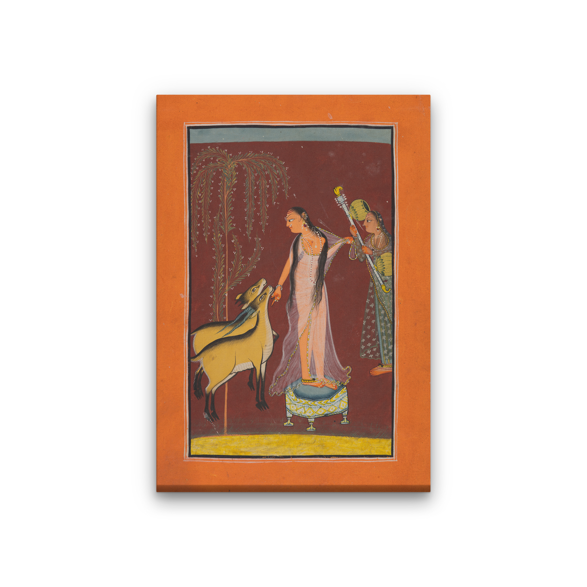 Pair of Deer Probably Gujari Ragini Painting 2 : 3 Vertical Premium Wall Art Canvas by MeriDeewar