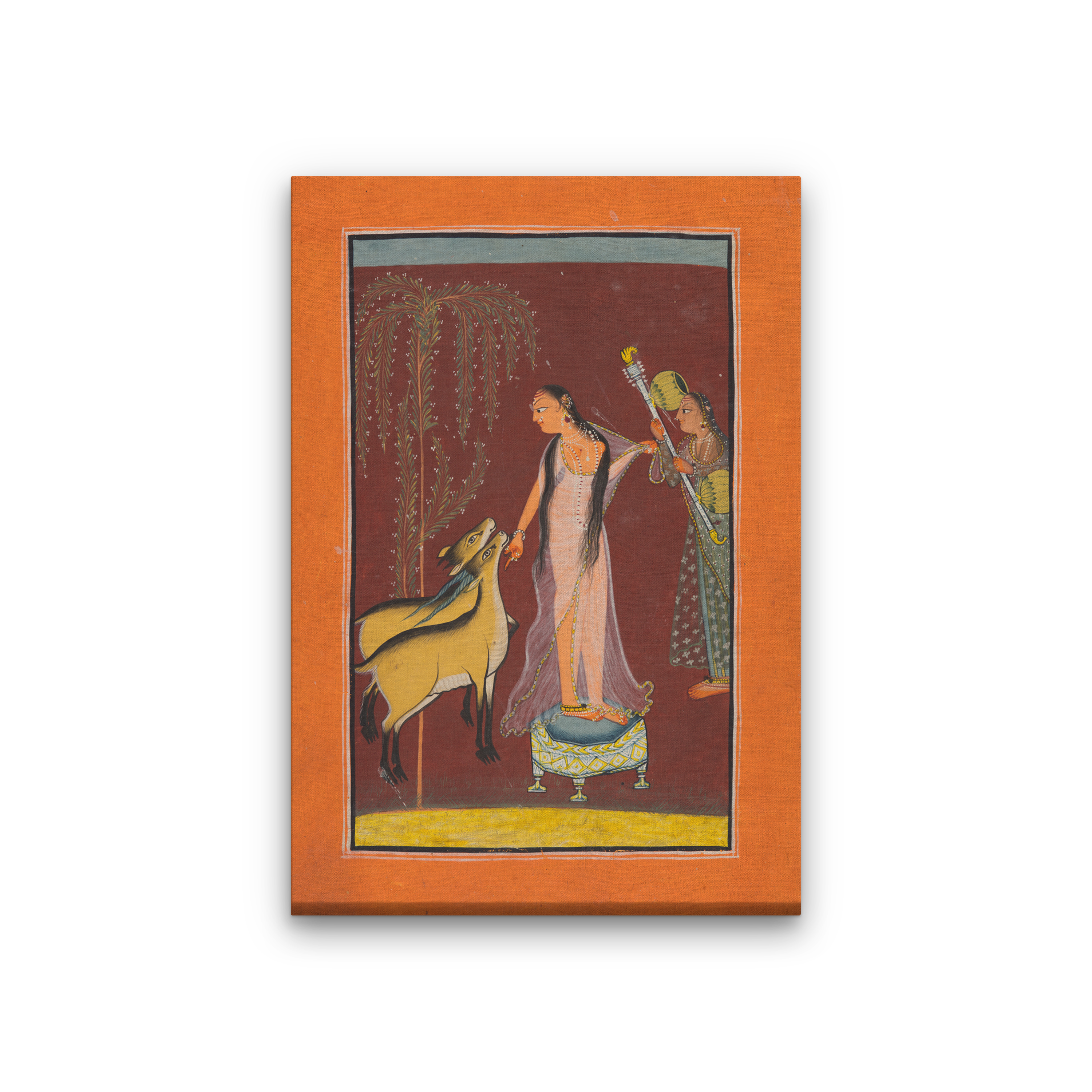 Pair of Deer Probably Gujari Ragini Painting 2 : 3 Vertical Premium Wall Art Canvas by MeriDeewar