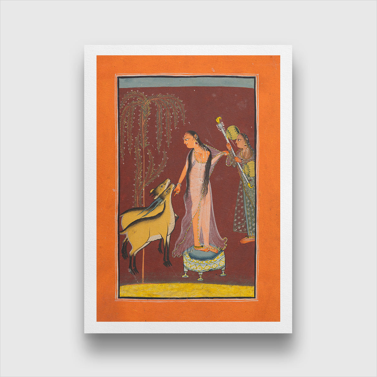 Pair of Deer Probably Gujari Ragini Painting 2 : 3 Vertical Premium Wall Art Canvas by MeriDeewar