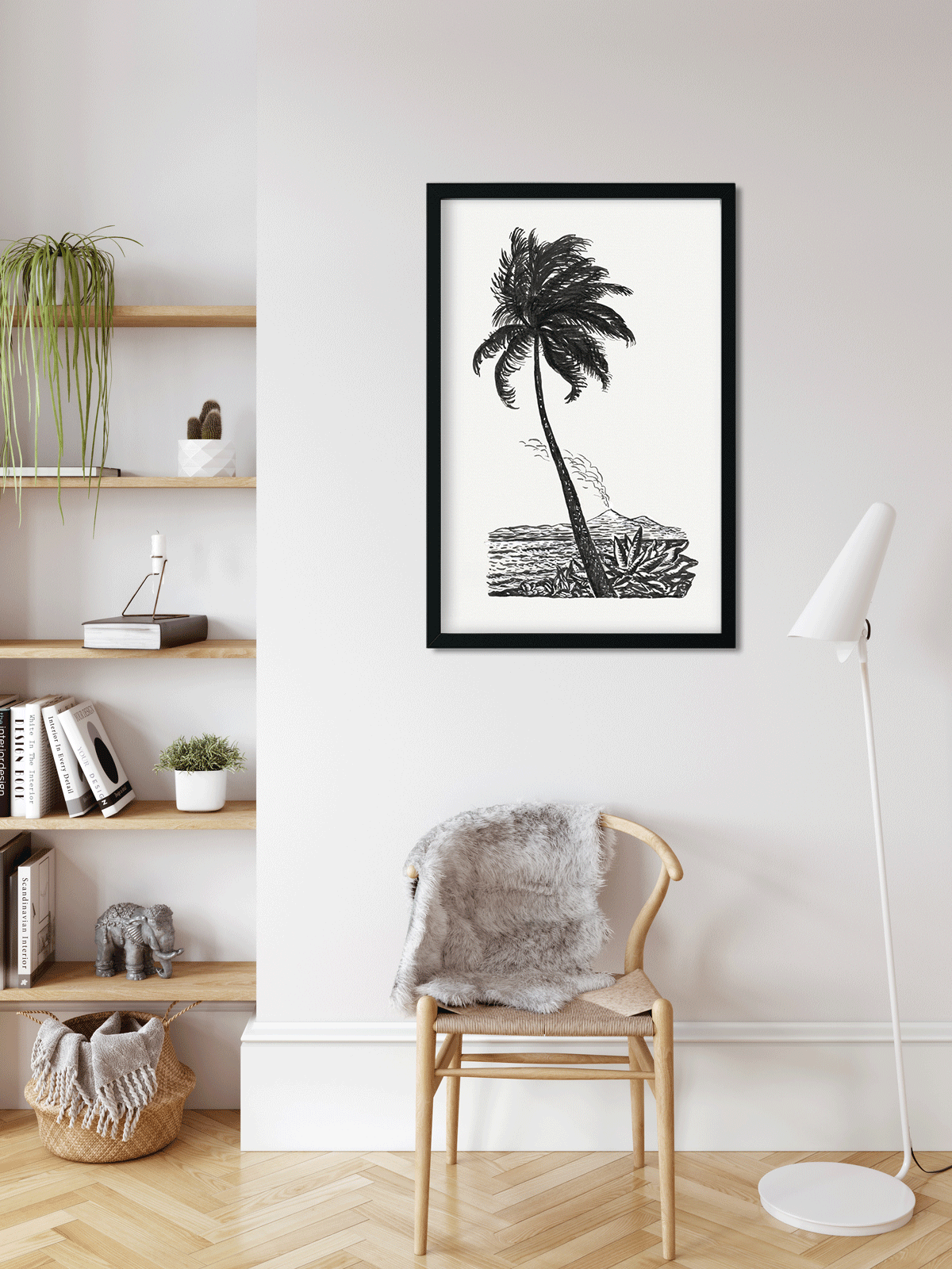Palm tree with an island Painting 2 : 3 Vertical Premium Wall Art Canvas by MeriDeewar