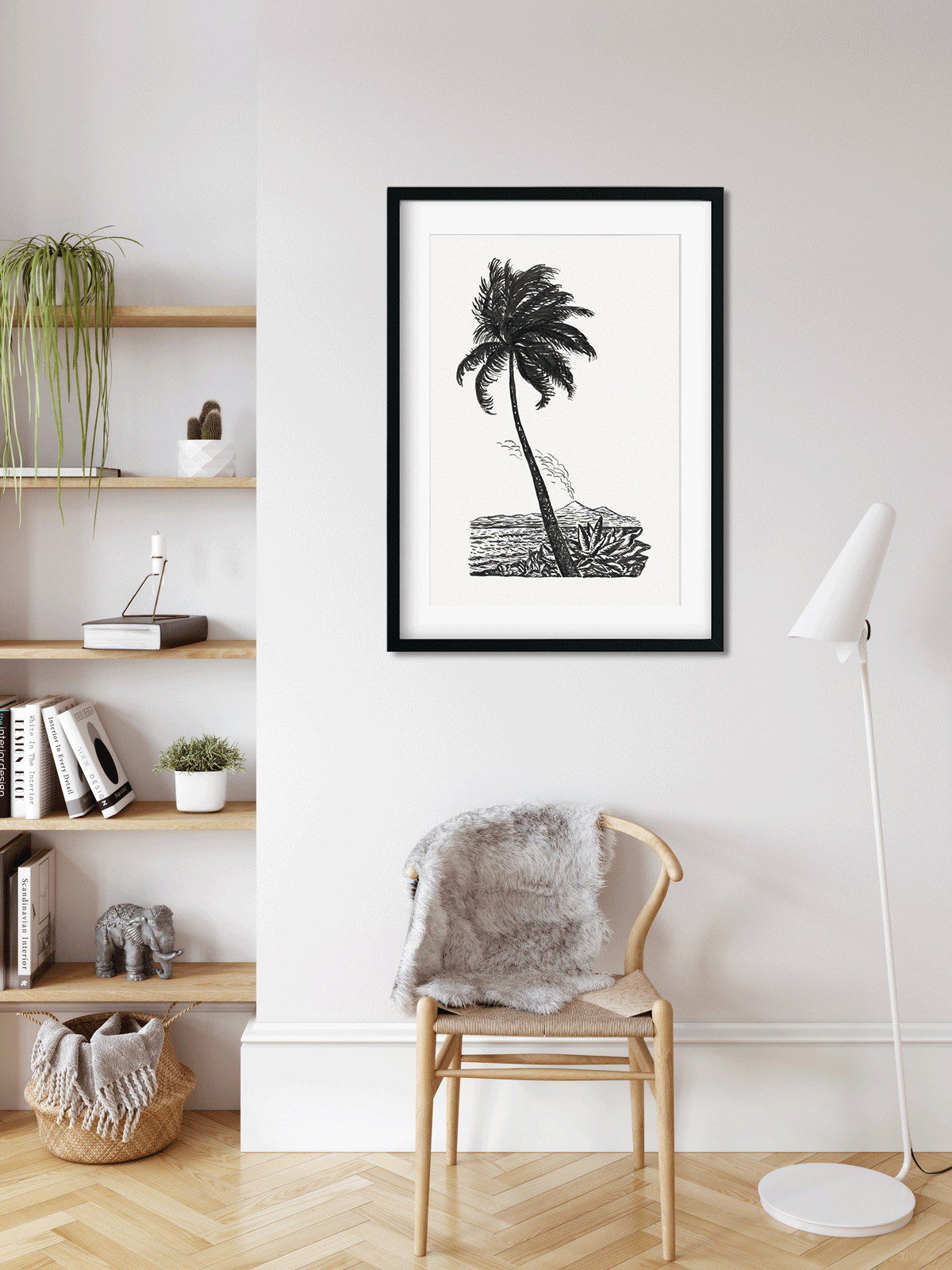 Palm tree with an island Painting 2 : 3 Vertical Premium Wall Art Canvas by MeriDeewar