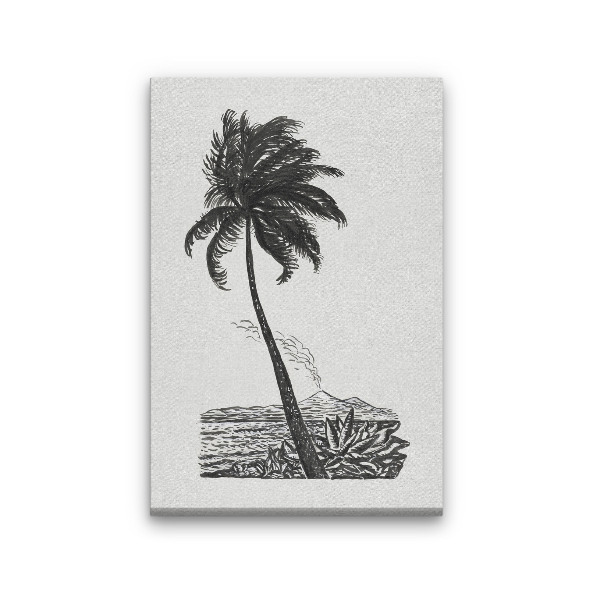 Palm tree with an island Painting 2 : 3 Vertical Premium Wall Art Canvas by MeriDeewar