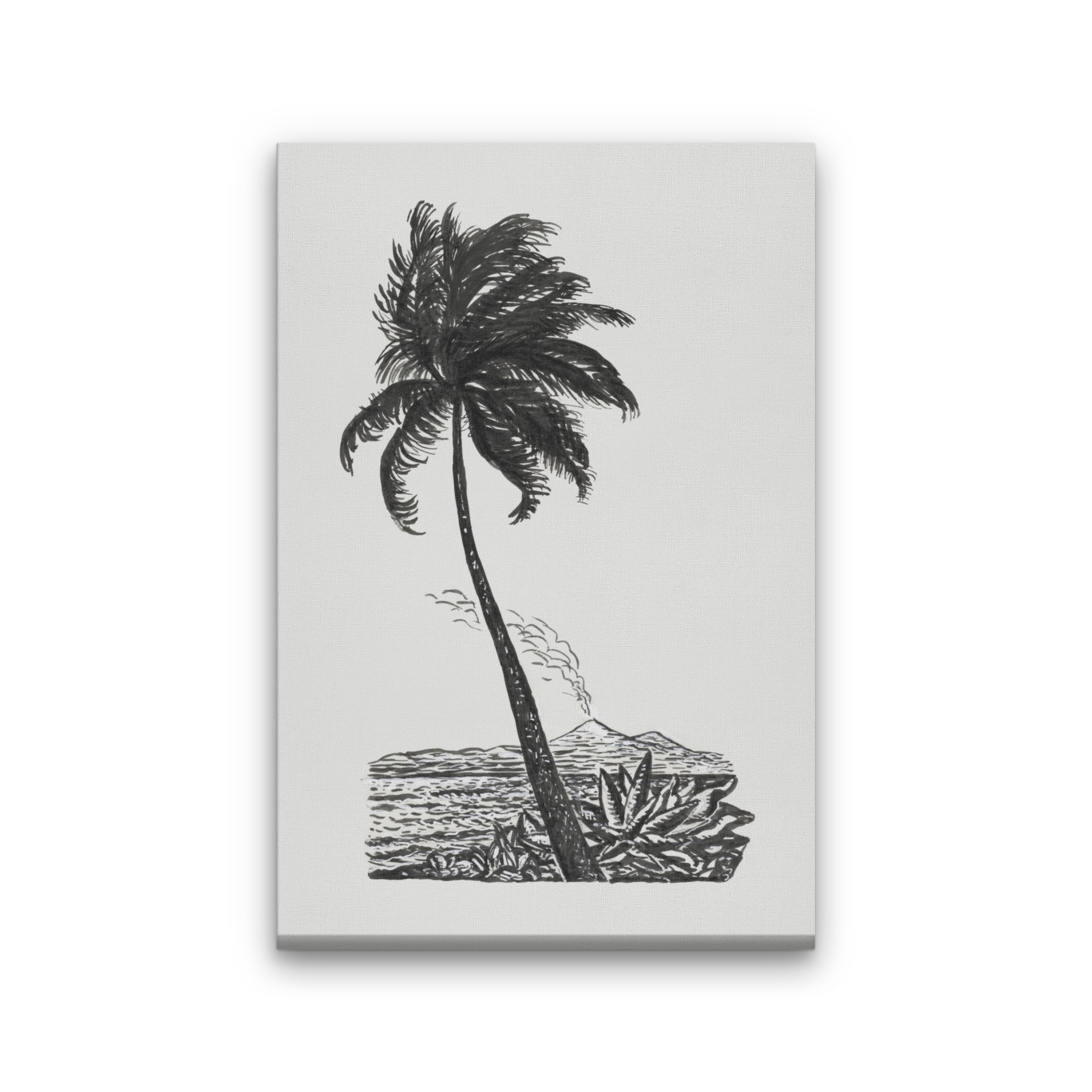 Palm tree with an island Painting 2 : 3 Vertical Premium Wall Art Canvas by MeriDeewar