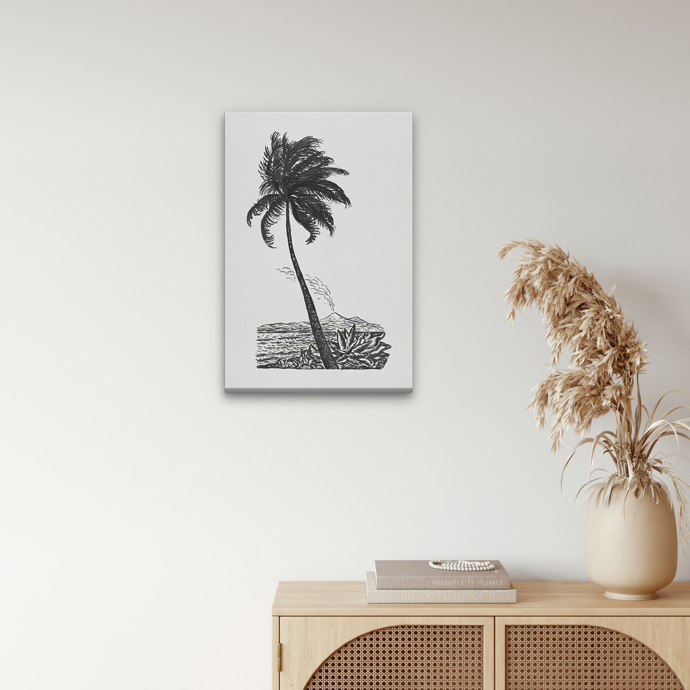 Palm tree with an island Painting 2 : 3 Vertical Premium Wall Art Canvas by MeriDeewar