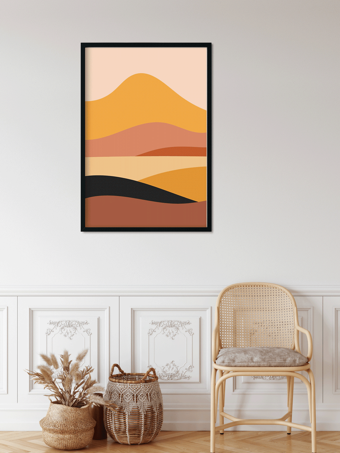 Panorama with mountain cactus boho Painting 2 : 3 Vertical Premium Wall Art Canvas by MeriDeewar