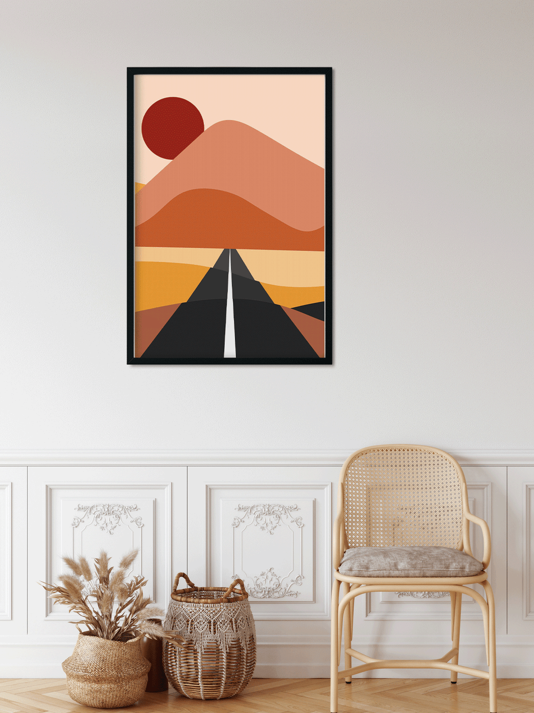 Panorama with mountain cactus Painting 2 : 3 Vertical Premium Wall Art Canvas by MeriDeewar