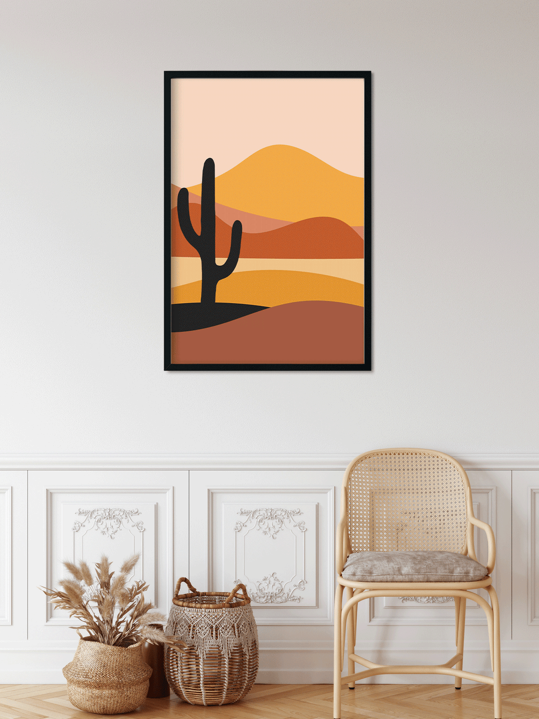 Panorama with sun mountain cactus Painting 2 : 3 Vertical Premium Wall Art Canvas by MeriDeewar
