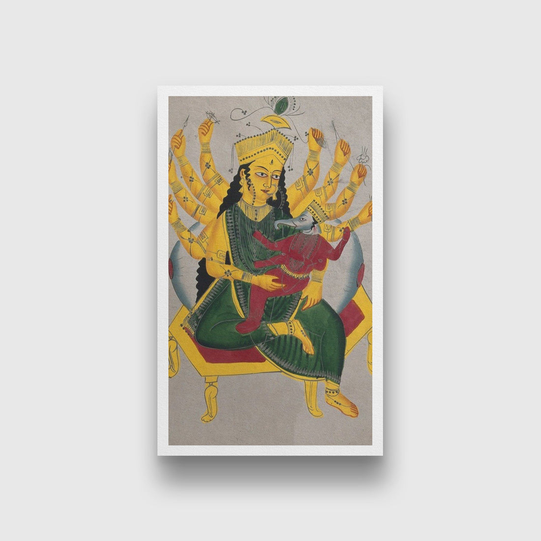 Parvati-enthroned-nursing-Ganesha Painting - Meri Deewar 2 : 3 Vertical Premium Wall Art Canvas by MeriDeewar