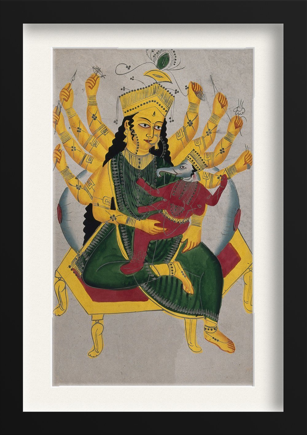 Parvati-enthroned-nursing-Ganesha Painting - Meri Deewar 2 : 3 Vertical Premium Wall Art Canvas by MeriDeewar
