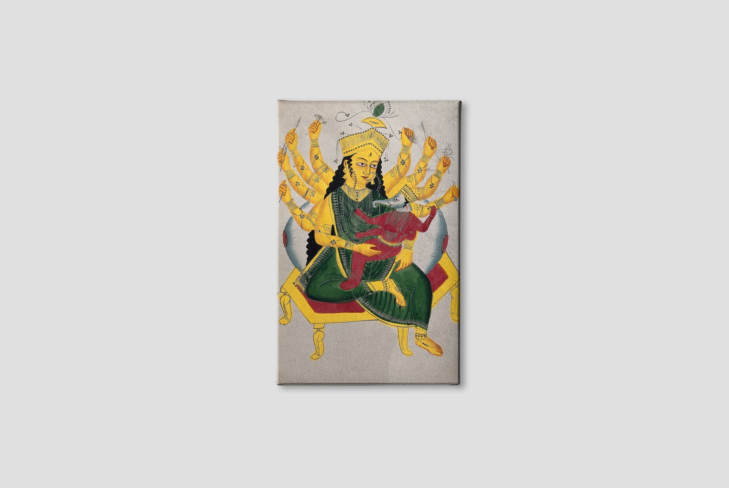 Parvati-enthroned-nursing-Ganesha Painting - Meri Deewar 2 : 3 Vertical Premium Wall Art Canvas by MeriDeewar