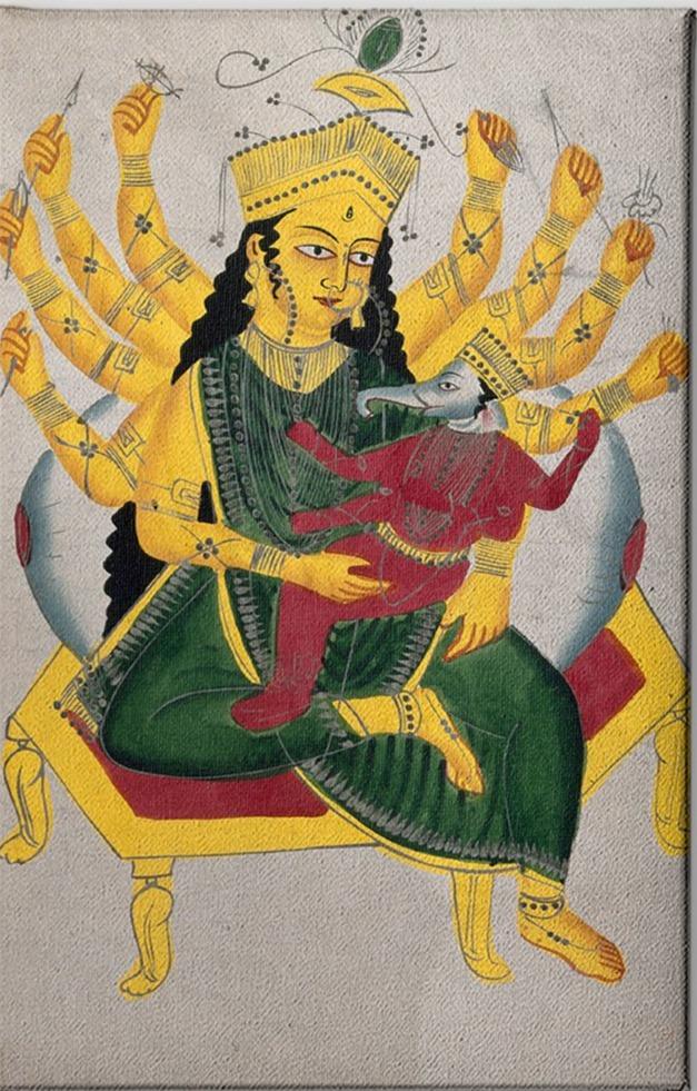 Parvati-enthroned-nursing-Ganesha Painting - Meri Deewar 2 : 3 Vertical Premium Wall Art Canvas by MeriDeewar