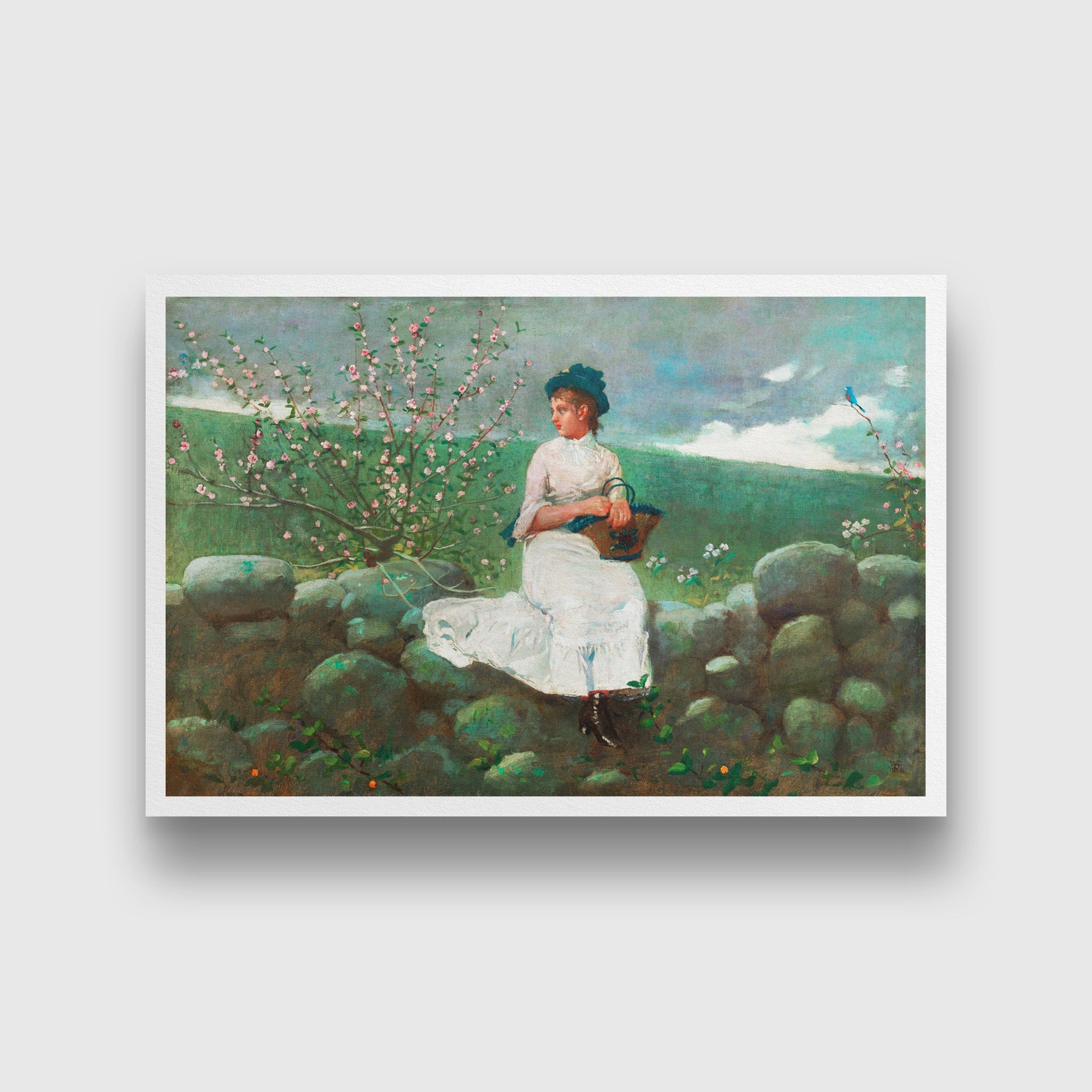 Peach Blossoms painting - Meri Deewar 3 : 2 Horizontal Premium Wall Art Canvas by MeriDeewar