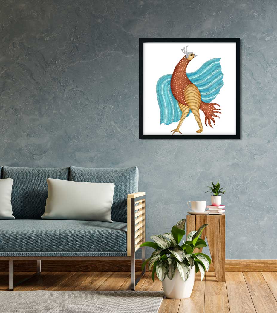 Peacock Painting 1 : 1 Square Premium Wall Art Canvas by MeriDeewar