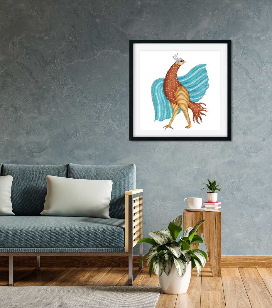 Peacock Painting 1 : 1 Square Premium Wall Art Canvas by MeriDeewar