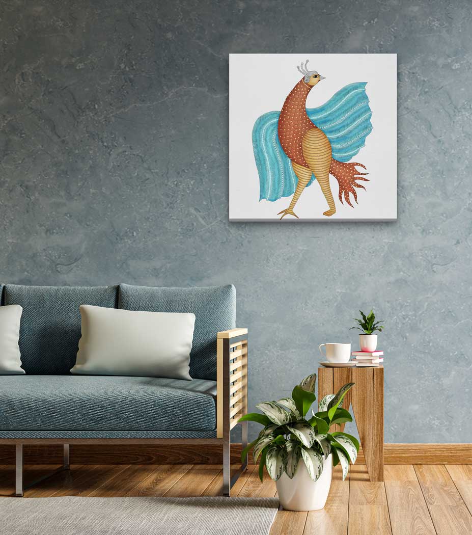 Peacock Painting 1 : 1 Square Premium Wall Art Canvas by MeriDeewar