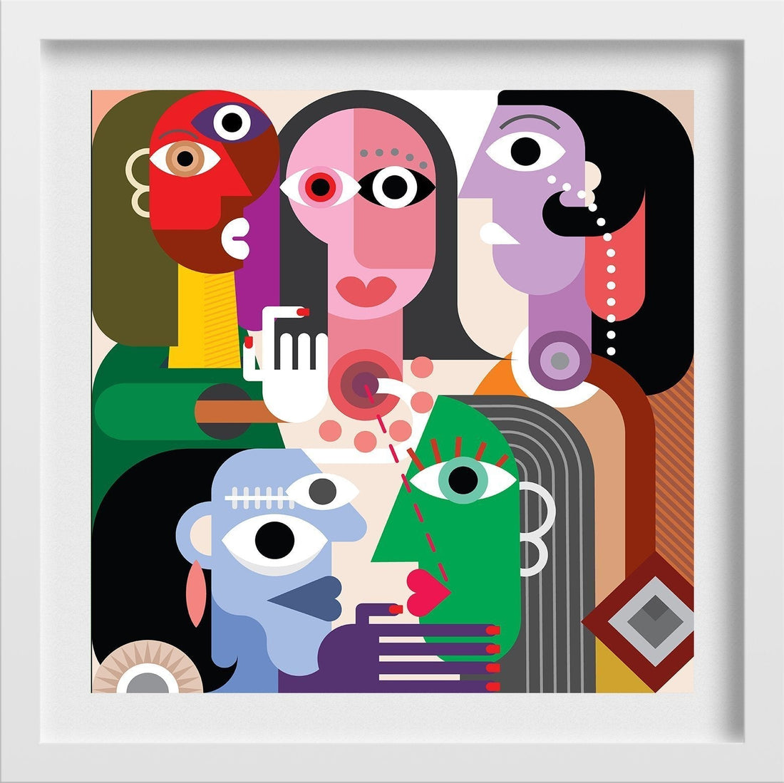 Picasso Style Family Artwork Painting - Meri Deewar 1 : 1 Square Premium Wall Art Canvas by MeriDeewar