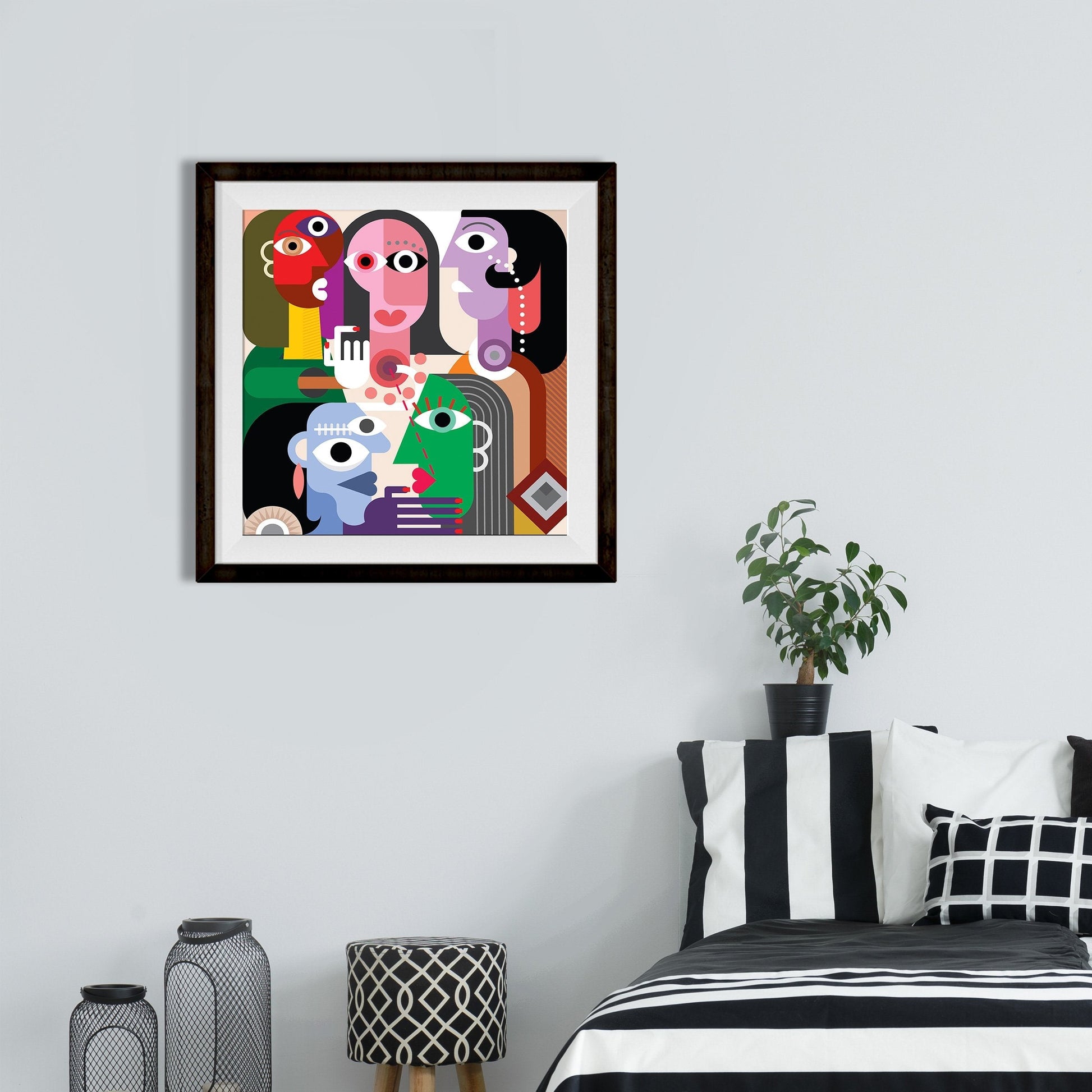 Picasso Style Family Artwork Painting - Meri Deewar 1 : 1 Square Premium Wall Art Canvas by MeriDeewar
