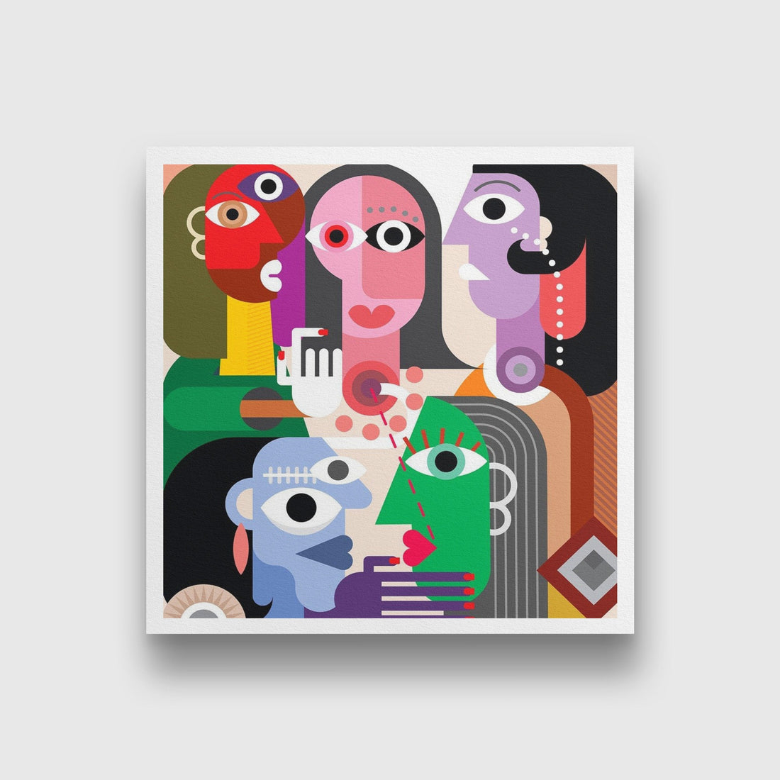 Picasso Style Family Artwork Painting - Meri Deewar 1 : 1 Square Premium Wall Art Canvas by MeriDeewar