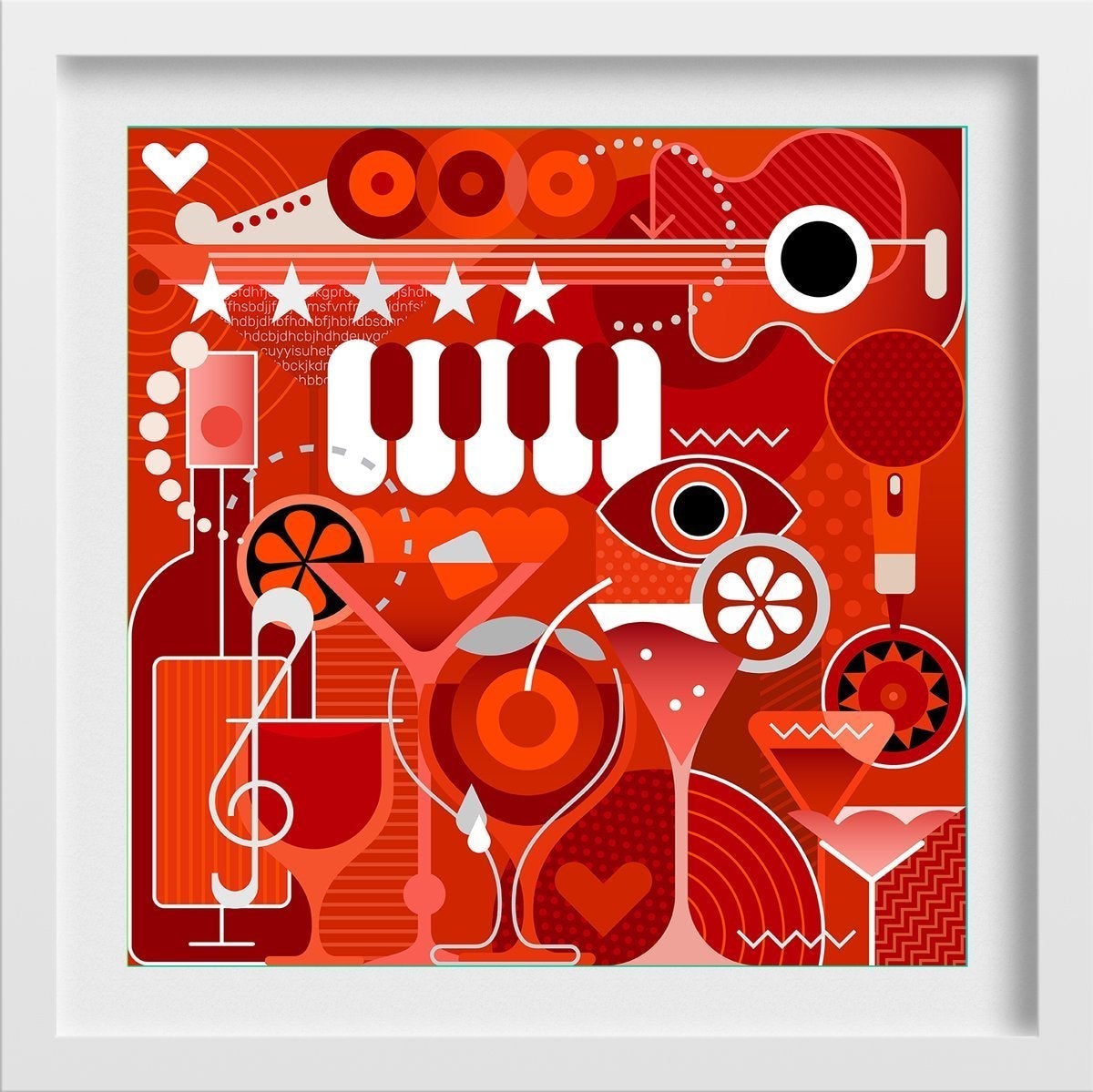 Picasso Style music and cocktails Artwork Painting - Meri Deewar 1 : 1 Square Premium Wall Art Canvas by MeriDeewar