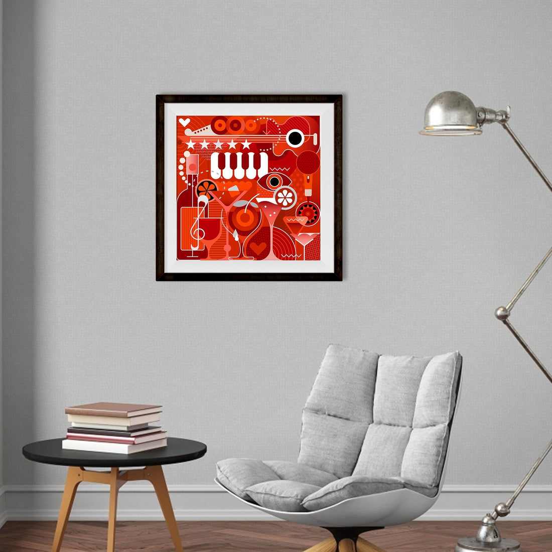 Picasso Style music and cocktails Artwork Painting - Meri Deewar 1 : 1 Square Premium Wall Art Canvas by MeriDeewar