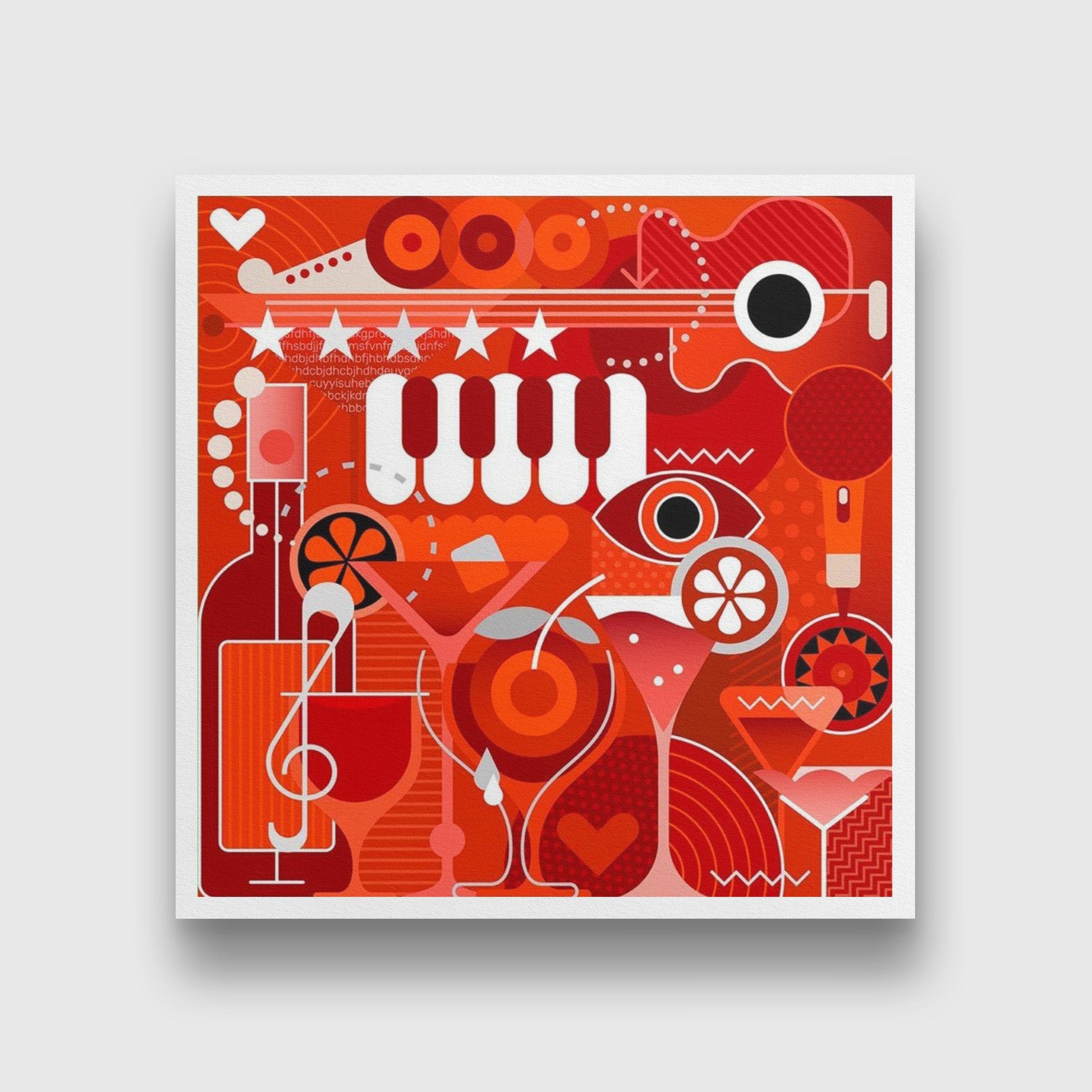 Picasso Style music and cocktails Artwork Painting - Meri Deewar 1 : 1 Square Premium Wall Art Canvas by MeriDeewar