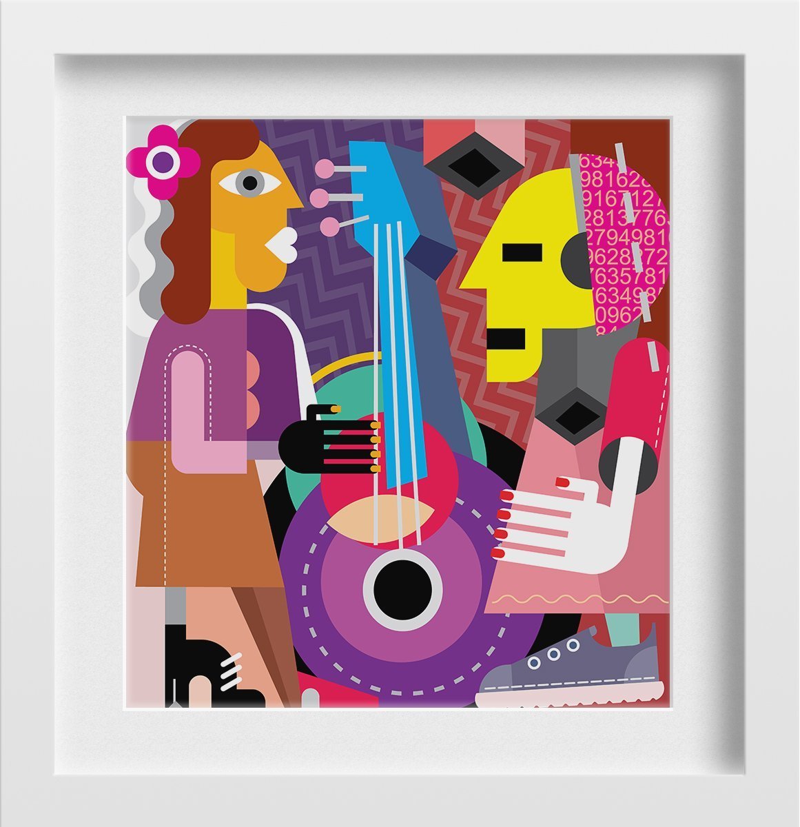 Picasso Style The Dance Artwork Painting - Meri Deewar 1 : 1 Square Premium Wall Art Canvas by MeriDeewar