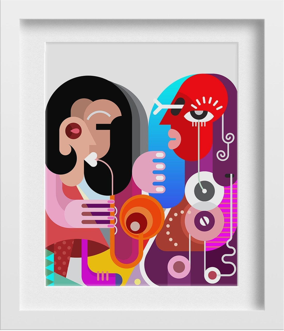 Picasso Style woman playing saxophone Artwork Painting - Meri Deewar 3 : 4 Vertical Premium Wall Art Canvas by MeriDeewar