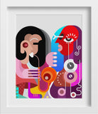 Picasso Style woman playing saxophone Artwork Painting - Meri Deewar 3 : 4 Vertical Premium Wall Art Canvas by MeriDeewar