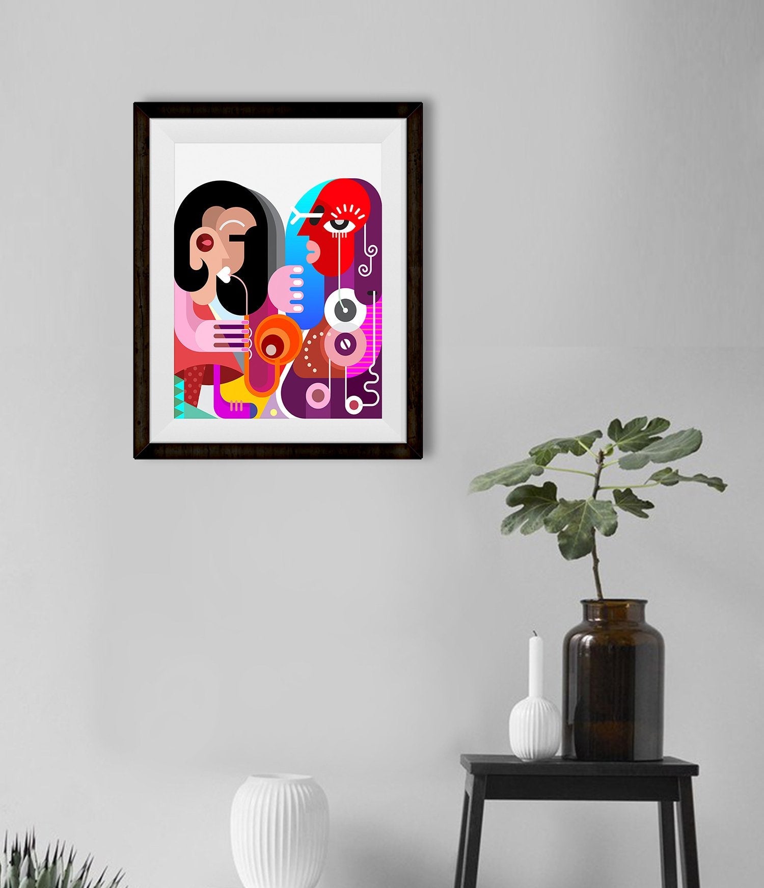 Picasso Style woman playing saxophone Artwork Painting - Meri Deewar 3 : 4 Vertical Premium Wall Art Canvas by MeriDeewar