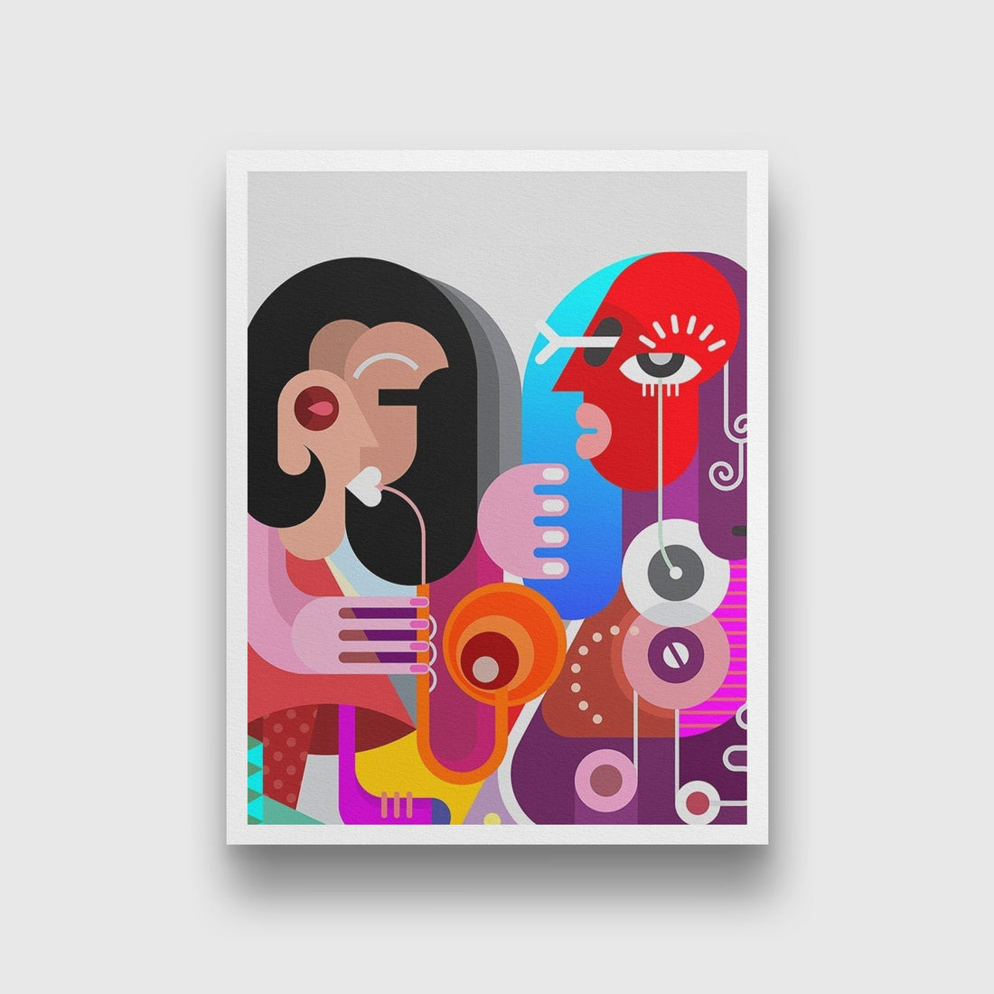 Picasso Style woman playing saxophone Artwork Painting - Meri Deewar 3 : 4 Vertical Premium Wall Art Canvas by MeriDeewar