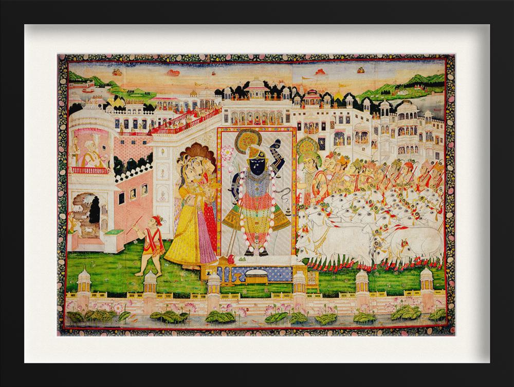 Pichvai_for_Sandhya_Arati Painting - Meri Deewar 3 : 2 Horizontal Premium Wall Art Canvas by MeriDeewar