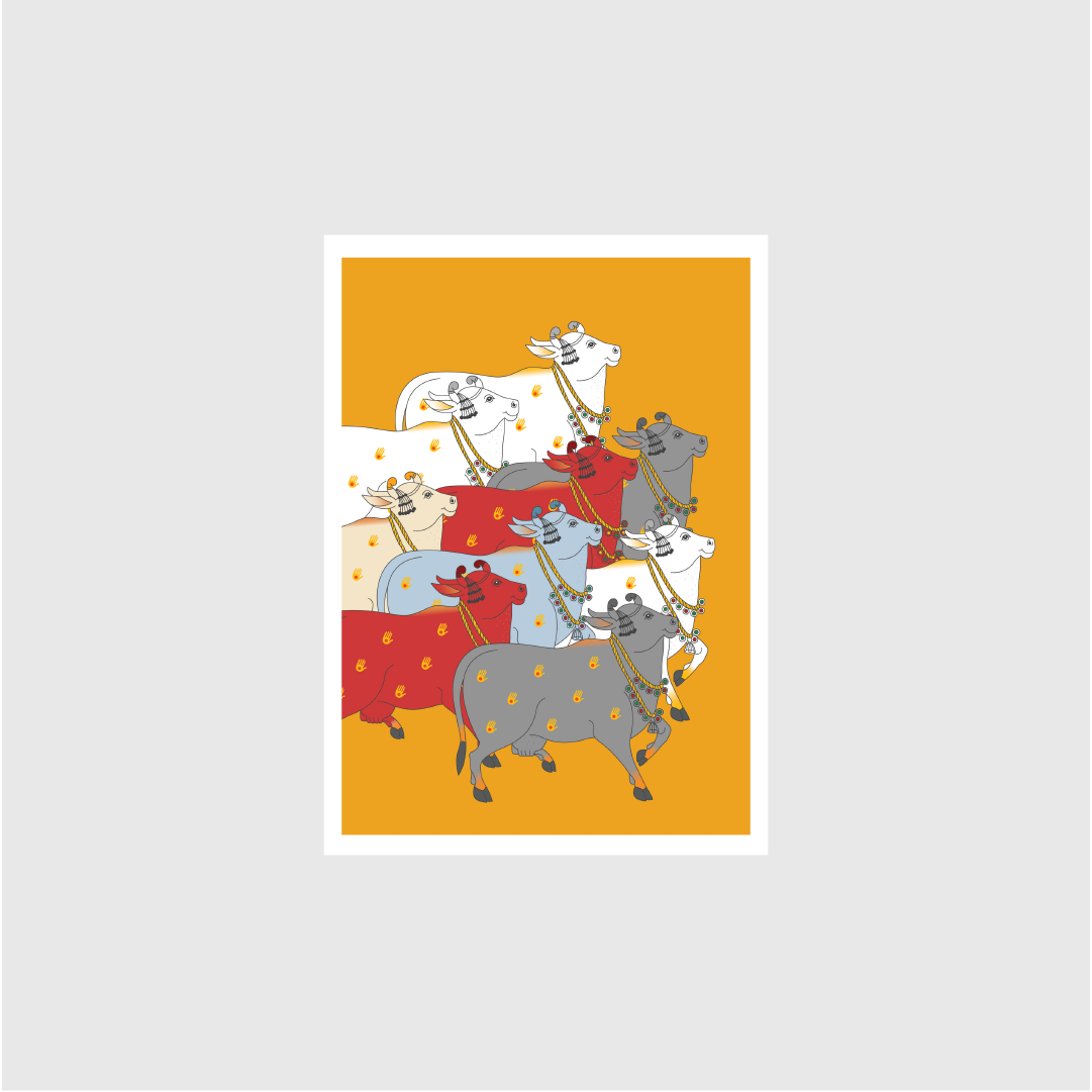 Pichwai Art with Yellow Painting - Meri Deewar 3 : 4.2 Vertical Premium Wall Art Canvas by MeriDeewar