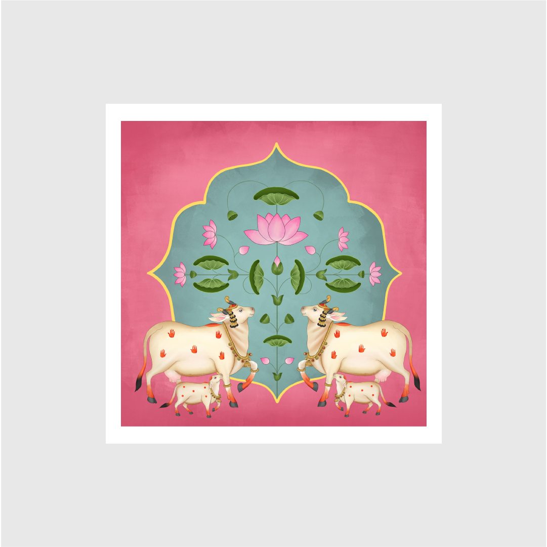 Pichwai Cow Painting - Meri Deewar 1 : 1 Square Premium Wall Art Canvas by MeriDeewar