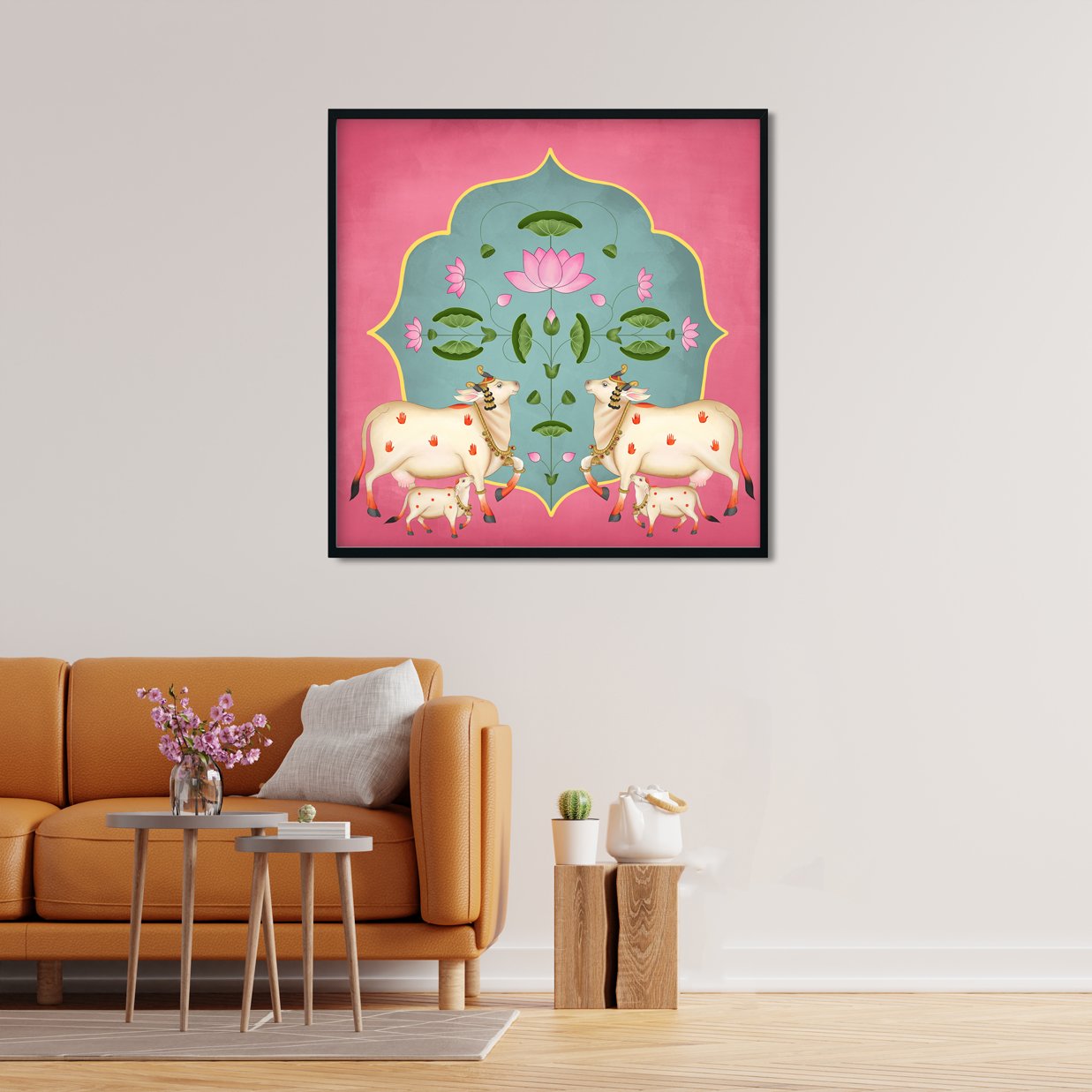 Pichwai Cow Painting - Meri Deewar 1 : 1 Square Premium Wall Art Canvas by MeriDeewar