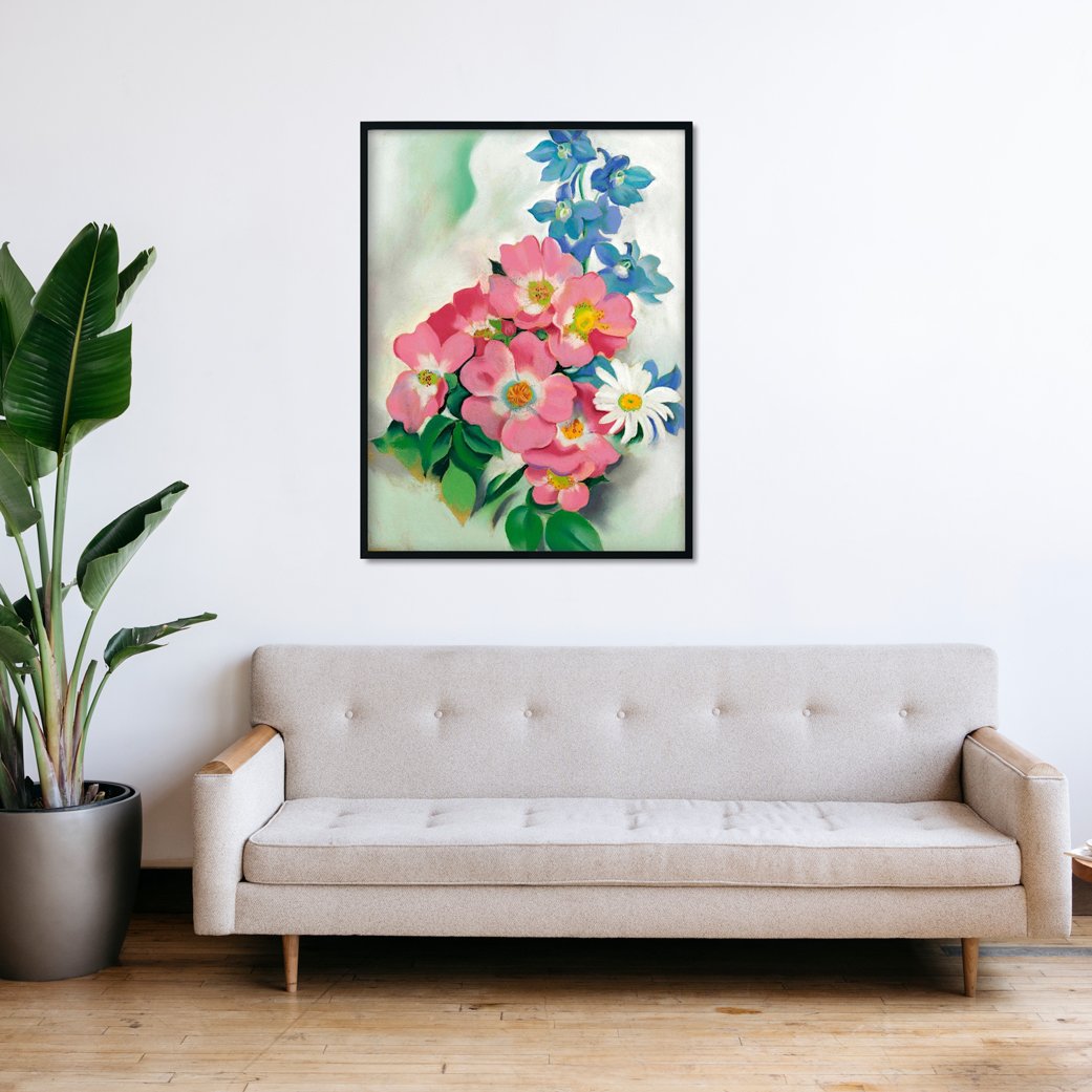 pink roses and larkspur Painting - Meri Deewar 3 : 4 Vertical Premium Wall Art Canvas by MeriDeewar