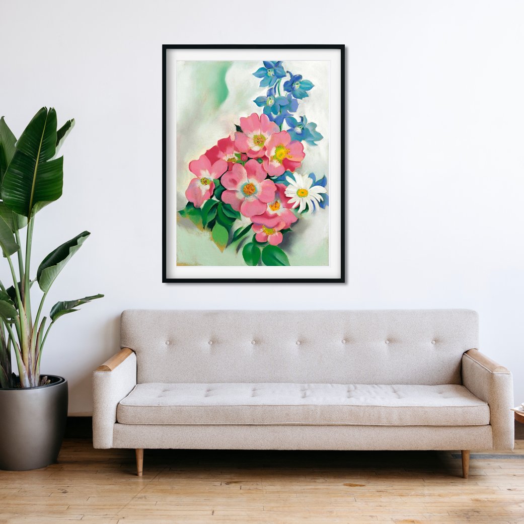 pink roses and larkspur Painting - Meri Deewar 3 : 4 Vertical Premium Wall Art Canvas by MeriDeewar
