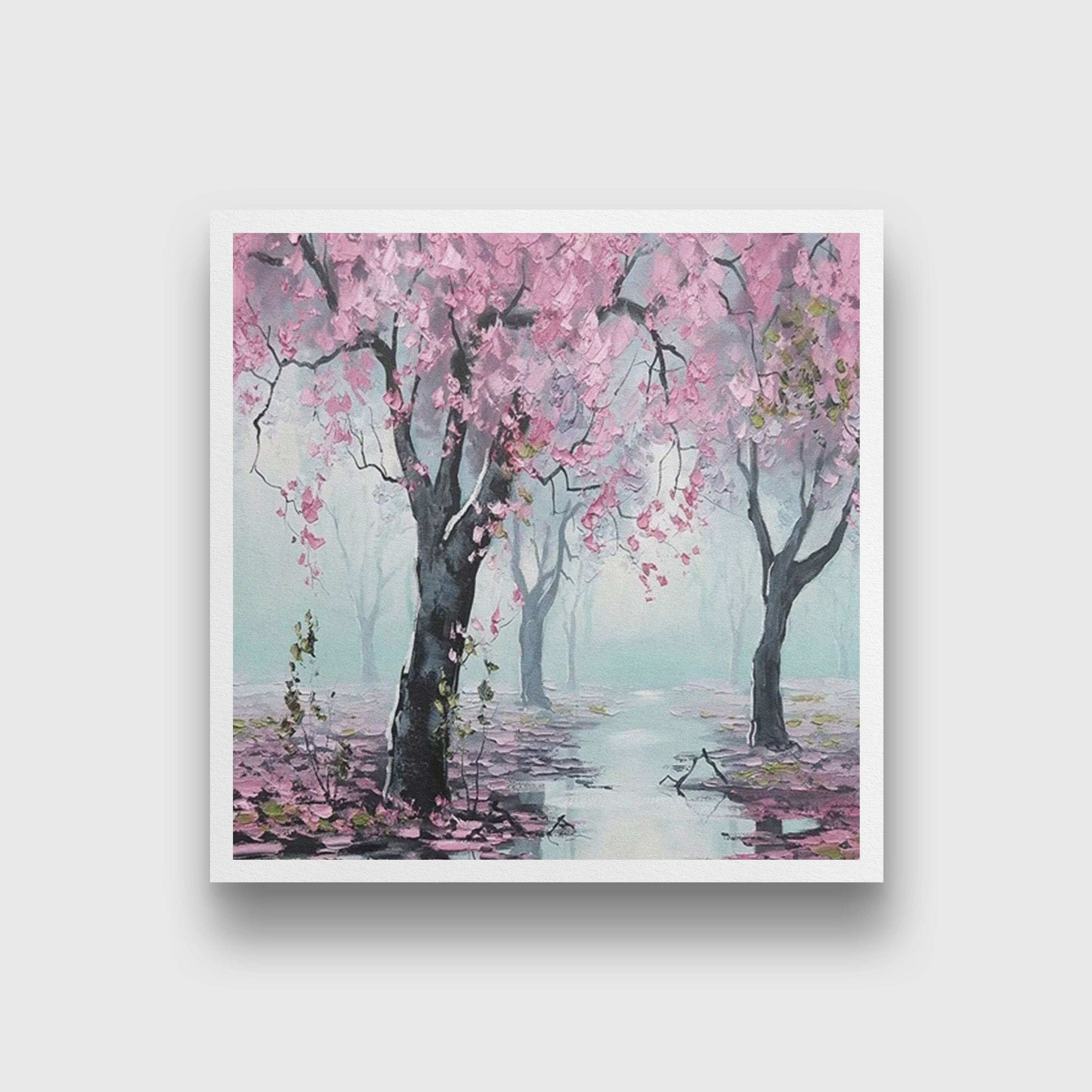 Pink Tree Oil Painting - Meri Deewar 1 : 1 Square Premium Wall Art Canvas by MeriDeewar