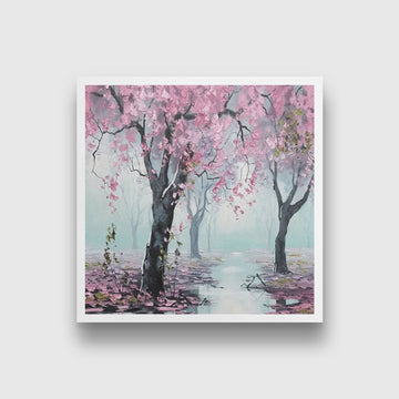 Pink Tree Oil Painting - Meri Deewar 1 : 1 Square Premium Wall Art Canvas by MeriDeewar