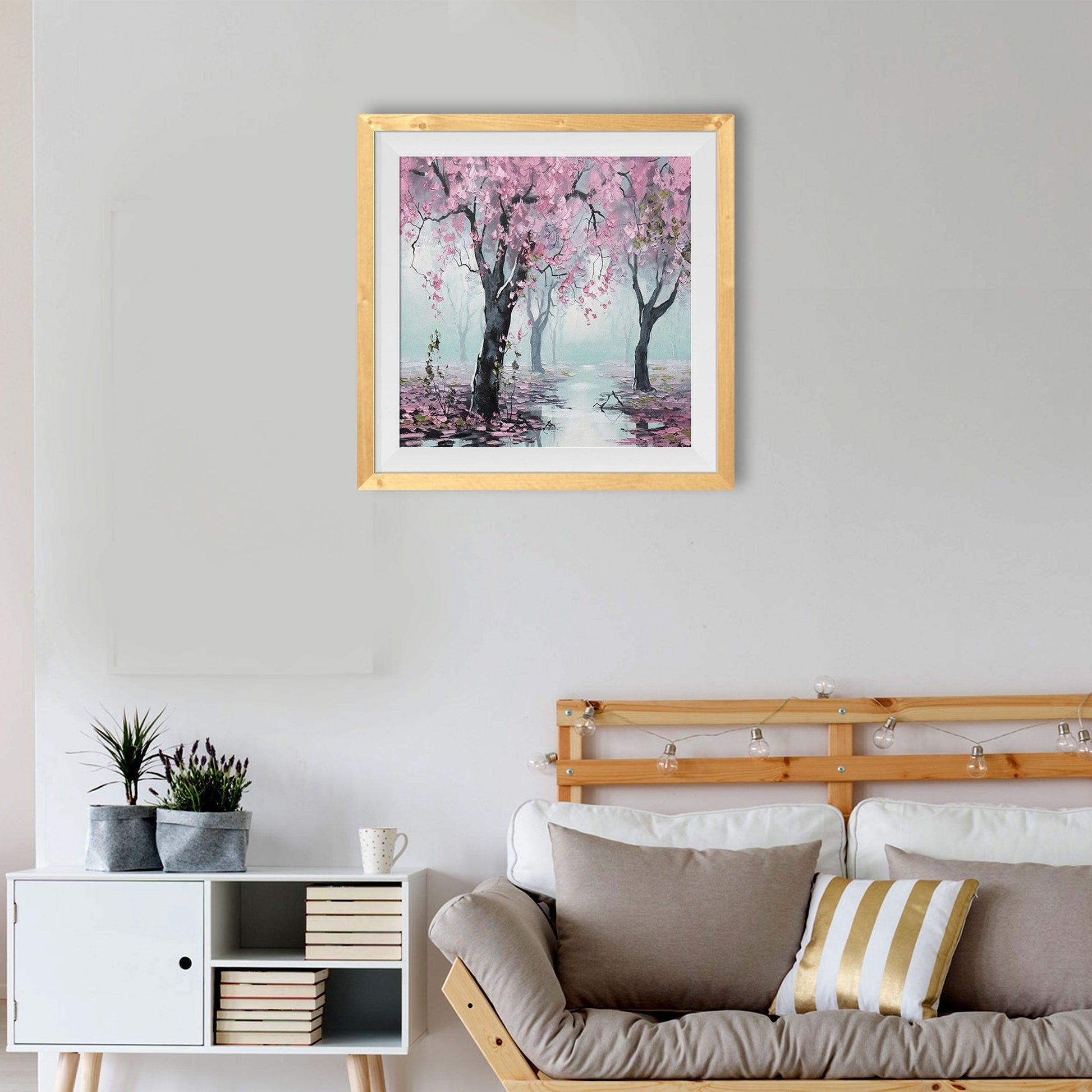 Pink Tree Oil Painting - Meri Deewar 1 : 1 Square Premium Wall Art Canvas by MeriDeewar
