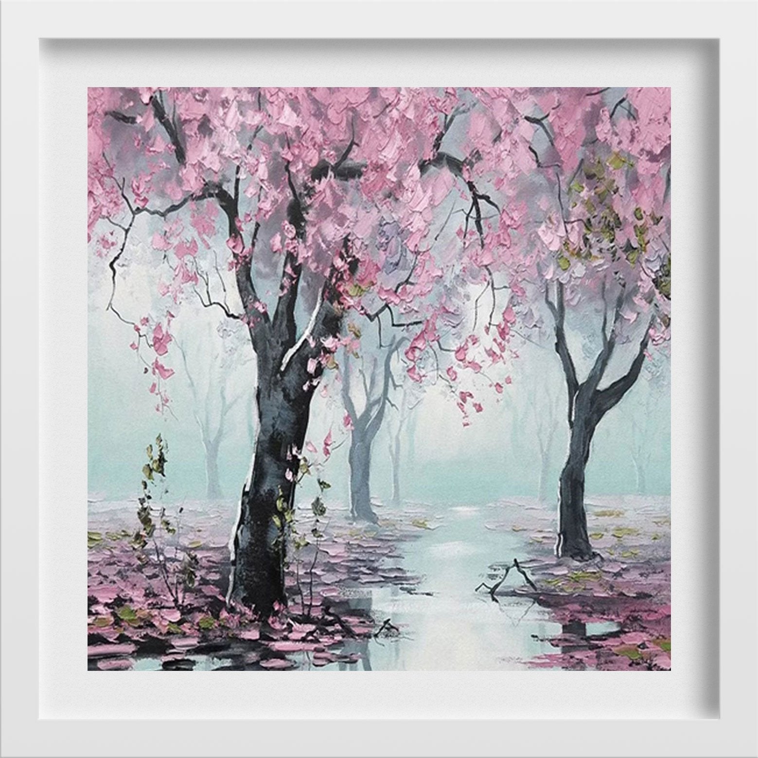 Pink Tree Oil Painting - Meri Deewar 1 : 1 Square Premium Wall Art Canvas by MeriDeewar