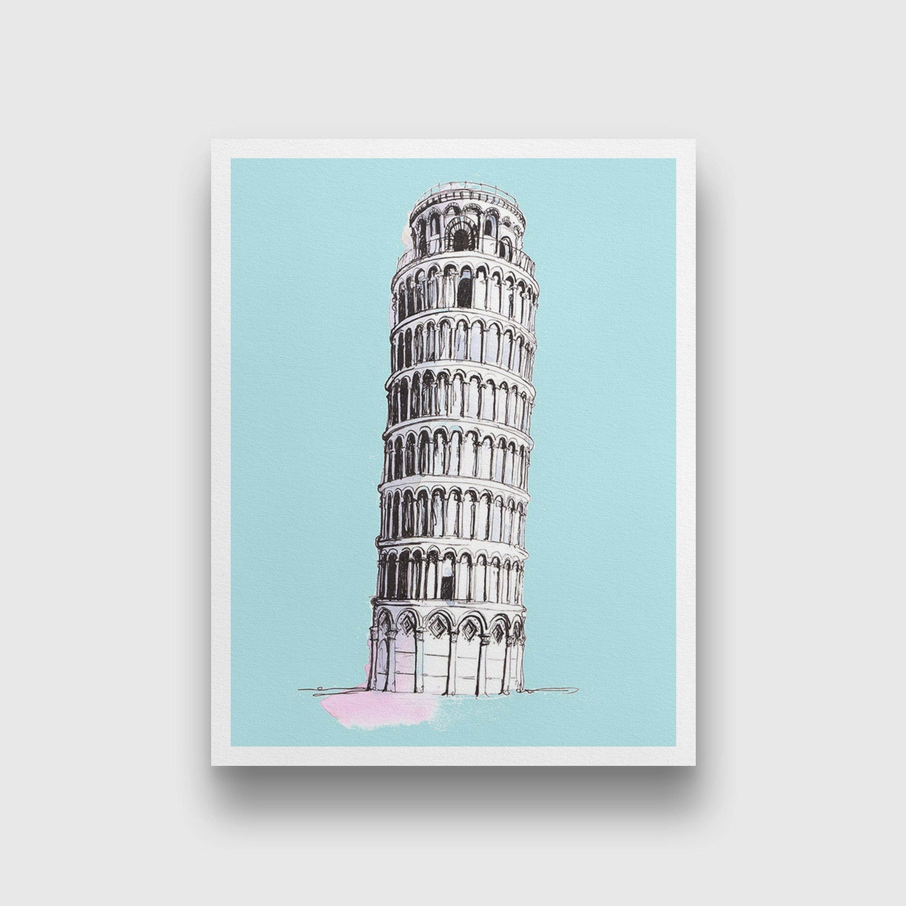 Pisa Tower Illustration Painting - Meri Deewar 3 : 4 Vertical Premium Wall Art Canvas by MeriDeewar