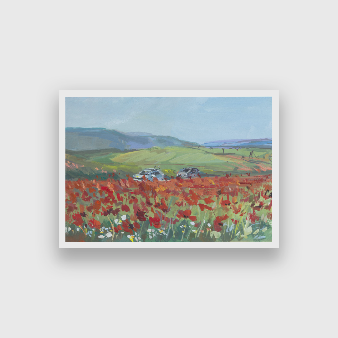 Poppy Field Gouache Painting 3 : 2 Horizontal Premium Wall Art Canvas by MeriDeewar
