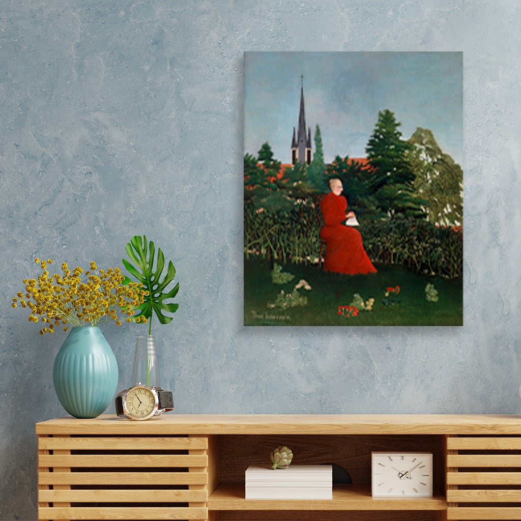 Portrait of a Woman in a Landscape painting - Meri Deewar 4 :5 Vertical Premium Wall Art Canvas by MeriDeewar