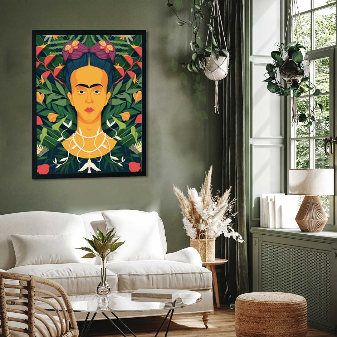 Portrait with Thorn Necklace and Hummingbird Painting 3 : 4 Vertical Premium Wall Art Canvas by MeriDeewar