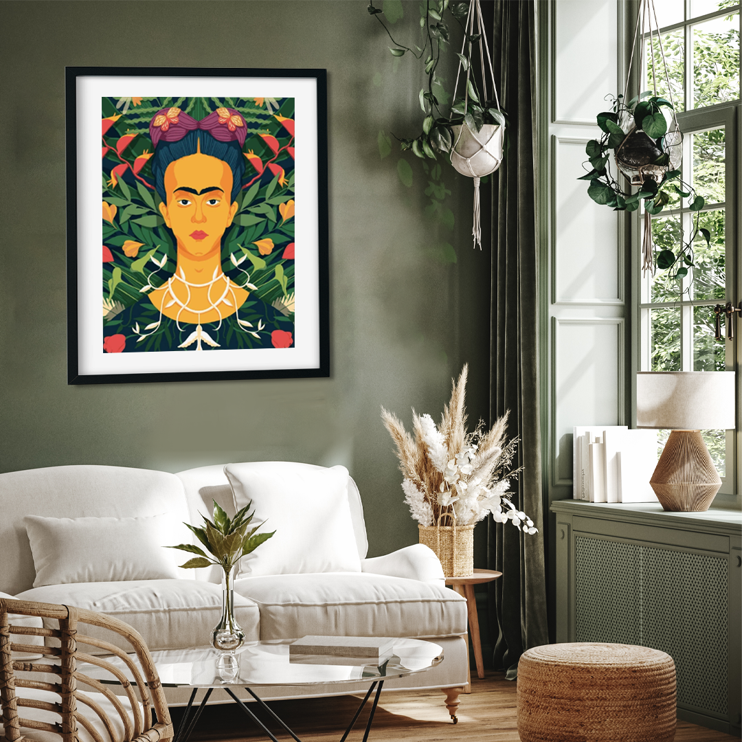 Portrait with Thorn Necklace and Hummingbird Painting 3 : 4 Vertical Premium Wall Art Canvas by MeriDeewar
