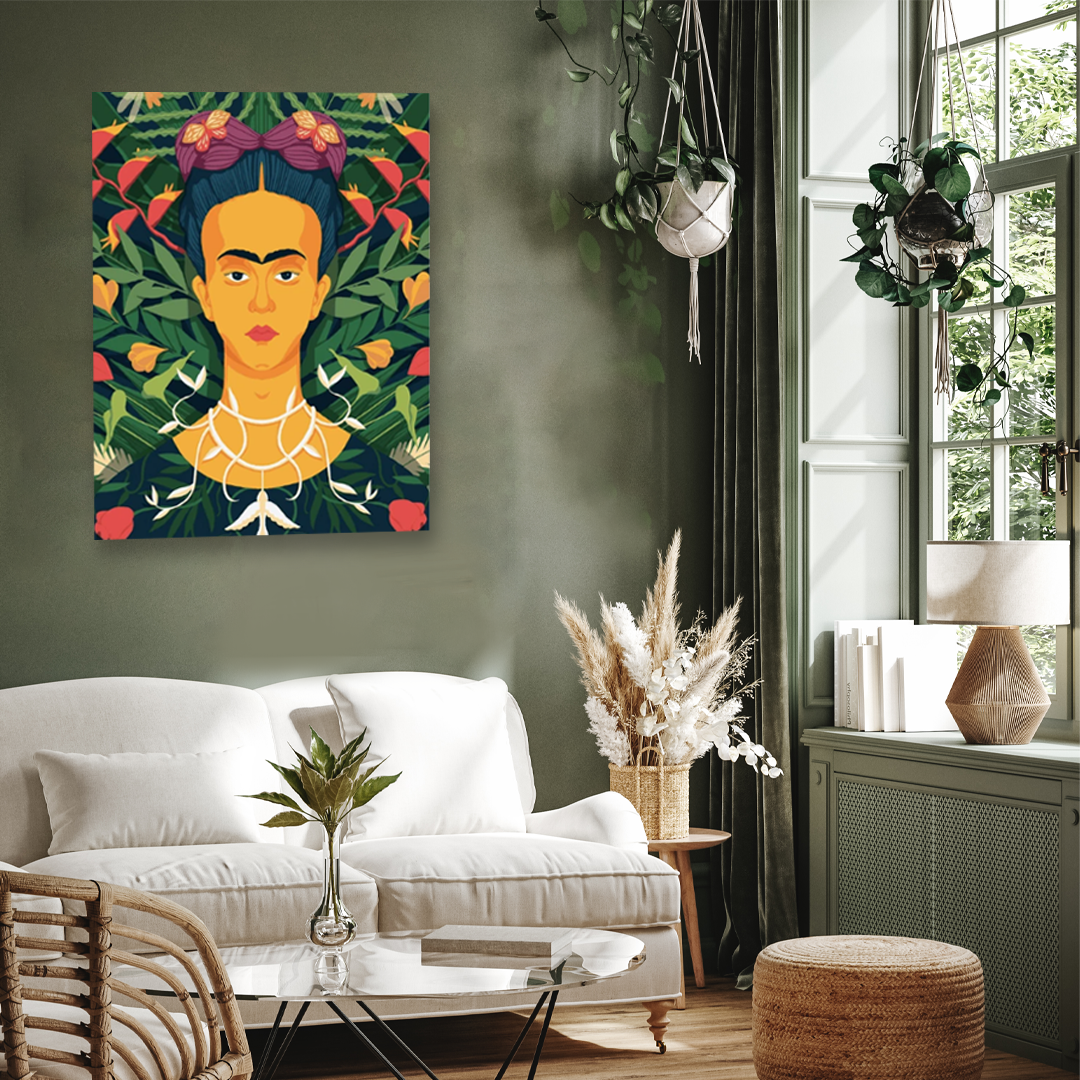 Portrait with Thorn Necklace and Hummingbird Painting 3 : 4 Vertical Premium Wall Art Canvas by MeriDeewar